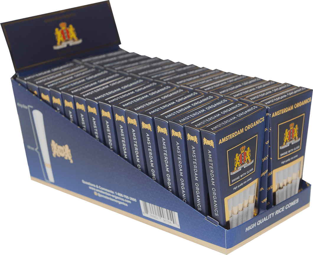 Box of 30 packs king size rice based luxury preroll cones blue packs 180 cones